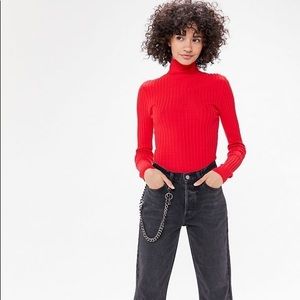 • UO cropped ribbed orange red turtleneck •